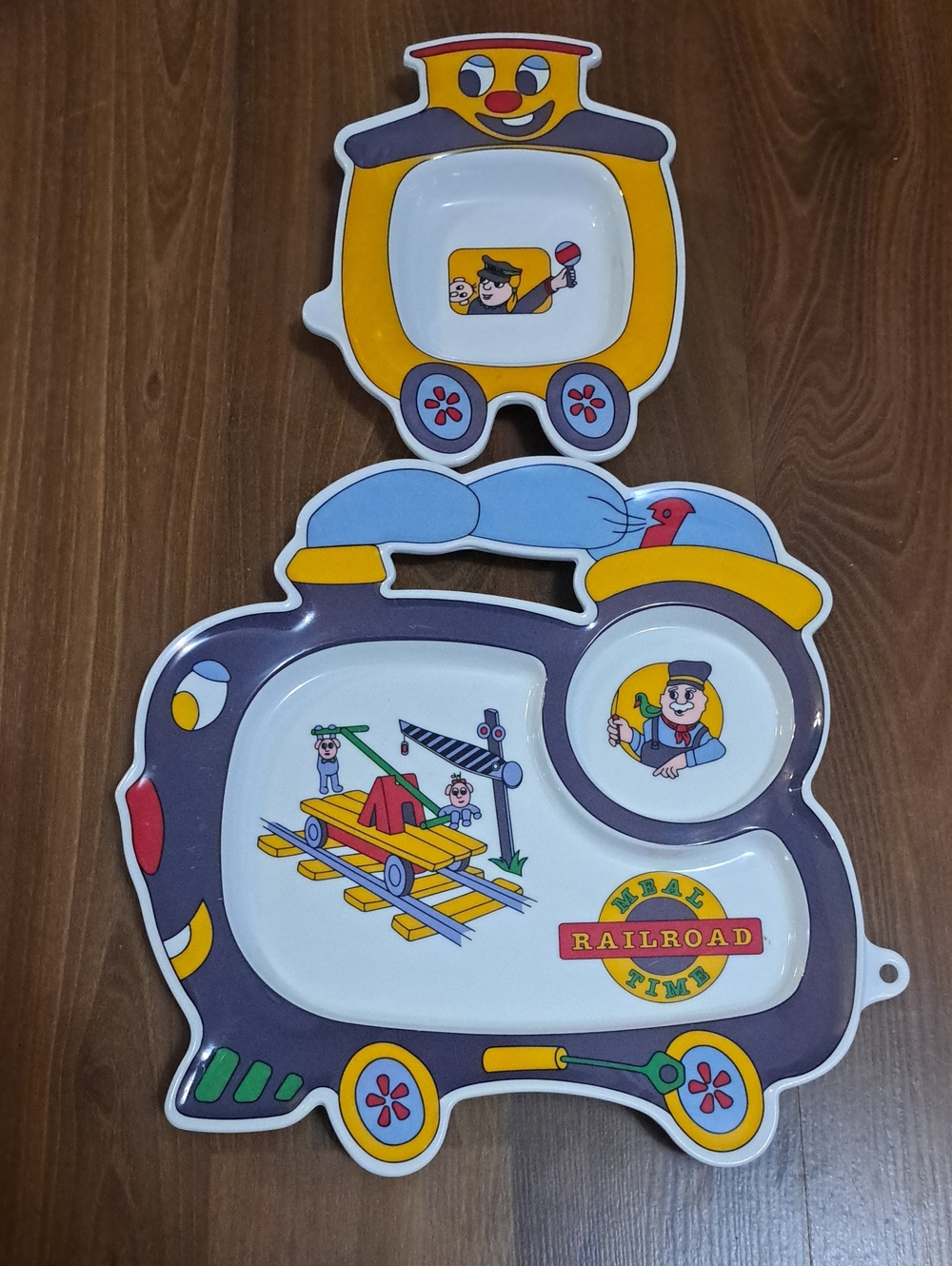 Vintage Railroad Train Kids Plate Set - Yellow & Blue